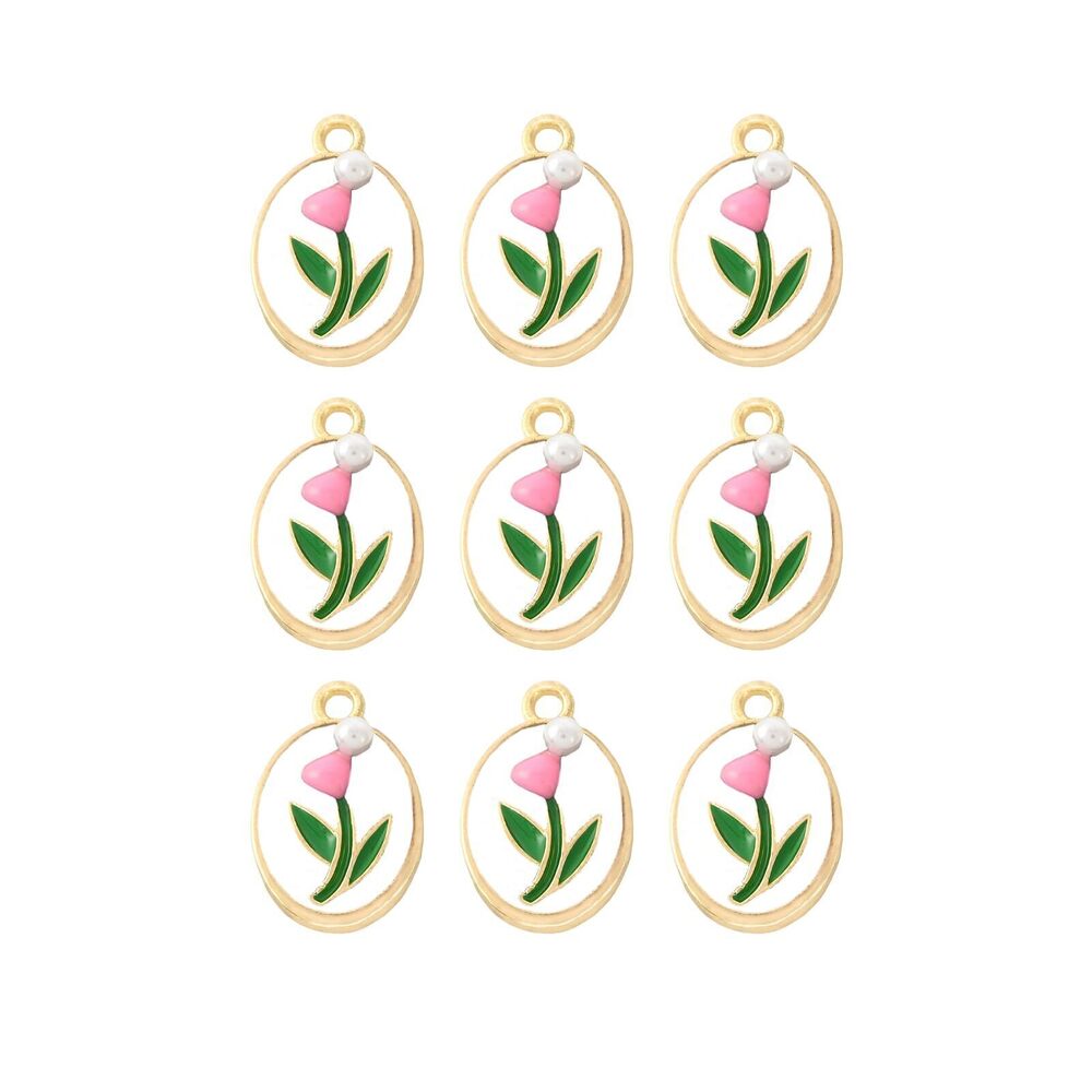 5297 Enamel Disc Pendant Tulip Charms For Jewelry Making Necklace Bracelet
